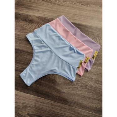 Imagem de Kit 3 Calcinhas Claras Cós Alto Lisas Define Barriga Fio Duplo Calcinh