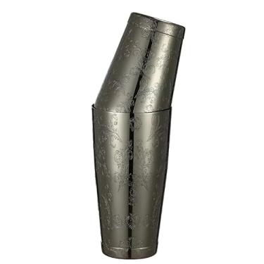 Imagem de Conjunto de coqueteleira Boston de aço inoxidável com padrão gravado (folha preta)