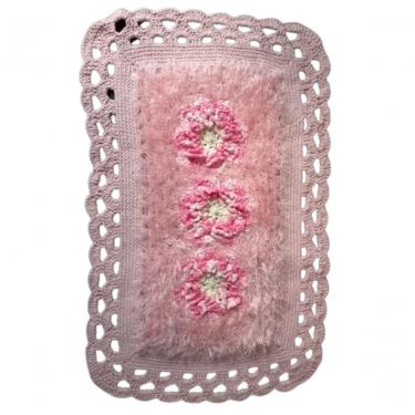 Imagem de Tapete Rosa Com Flor Luxo De Crochê Artesanal