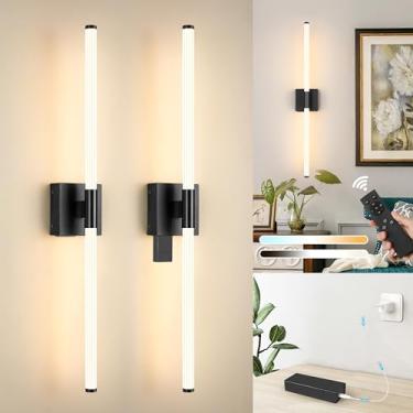 Imagem de Morauroral Conjunto de 2 arandelas de parede operadas por bateria, arandela de parede de bateria recarregável com controle remoto, luzes de parede sem fio LED de 3 cores reguláveis, iluminação total