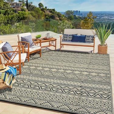 Imagem de GlowSol 20 x 25 cm Tapete impermeável com bolsa de transporte, tapete de palha de plástico para pátio, tapete de acampamento moderno, tapete reversível de fácil limpeza para área externa para varanda,