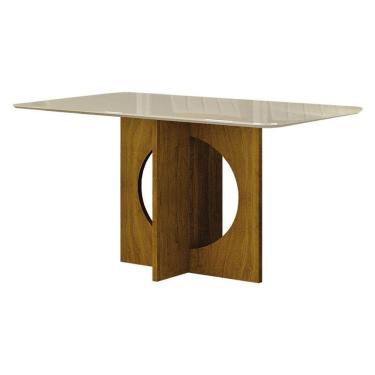 Imagem de Mesa de Jantar Lorena Plus 160x80 com Vidro Freijó Off White - Leifer Móveis