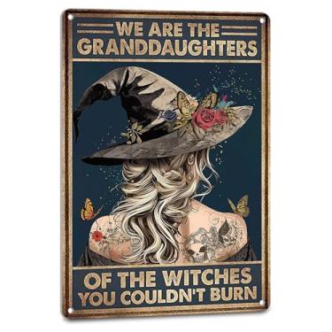Imagem de NEGLAI Decoração De Halloween Bruxa Placas Lata Góticas Para Sala Hippie Cozinha Arte Parede Banheiro Vintage Estética Pôster Metal 8X12"