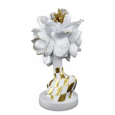 Imagem de Estátuas africanas para decoração de casa, decorações de esculturas para sala de estar, estatuetas de busto de senhora africana de 28 cm, ornamento estético moderno africano para prateleiras e mesas