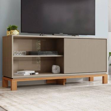 Imagem de Rack para TV Até 55 Polegadas Mondrian 1 Porta 1 Prateleira Ripado 3d Sued/Freijó - Caemmun