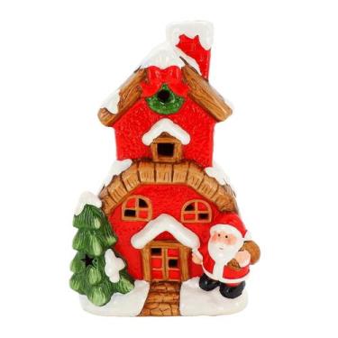 Imagem de Mini Casinha Cerâmica Noel Nevada Led Vila Natalina 24cm - Magizi