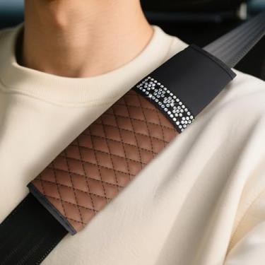 Imagem de wuyaoyao 2 peças de capa de cinto de segurança de carro brilhante, capas de cinto de segurança de couro respirável para carros, capas de alça de ombro de cinto de segurança macias e confortáveis