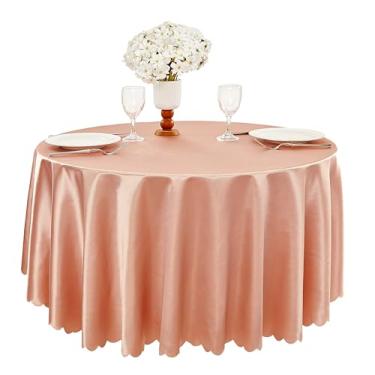 Imagem de Counfeisly 1 pacote com 152 cm toalha de mesa redonda ouro rosa, toalha de mesa de cetim sedoso, sobreposição de tecido liso, decoração de mesa para festas de casamento e eventos de banquete