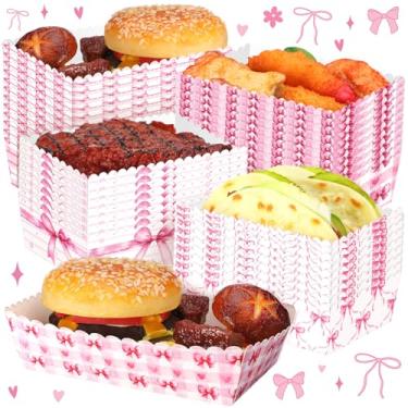 Imagem de Blushtier 100 Pcs Pink Bow Paper Food Trays Coquette Disposable Nacho Trays Hot Dog Serving Boats Bow Birthday Party Supplies for Snack French Fries BBQ Picnic