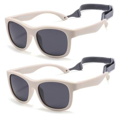 Imagem de JINHUIBBA Óculos de sol polarizados para bebês com alça de armação flexível proteção UV400 para bebês recém-nascidos de 0 a 24 meses, Bege + bege, One Size