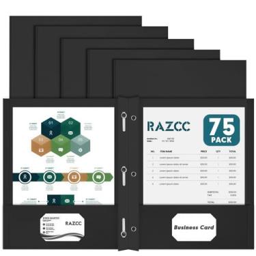 Imagem de RAZCC Pastas de Dois Bolsos, Pacote com 75 Pastas de Dois Bolsos com Pontas, Pastas de 3 Pontas para Papel Tamanho Carta, Pastas de Arquivo de Bolso para Escola, Escritório, Casa e Negócios, Preto