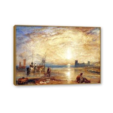 Imagem de Arte de parede em tela, pinturas famosas, pôster, castelo de pederneira, North Wales, impressões famosas pinturas a óleo, reprodução de imagens para decoração de sala de estar, moldura de teca 42 x 30