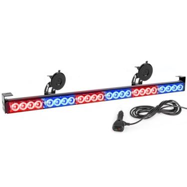 Imagem de TeddyTT Luzes de barra estroboscópica de emergência policial vermelha e azul para veículos 6 blocos 27 polegadas 13 padrões de aviso direcional com isqueiro