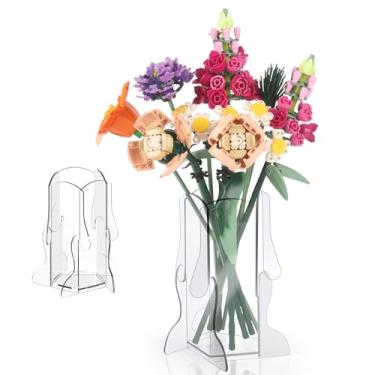 Imagem de Vaso para flores Lego, vaso de acrílico, rosas, orquídeas, tulipas, suporte de exibição adequado para conjuntos de montar buquê de flores de Lego para presente de coleção botânica (transparente)