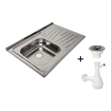 Imagem de Kit pia de cozinha Fabrinox modelo PSD1000E 1,00 x 0,52 mt com cuba deslocada à esquerda