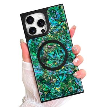 Imagem de AIGOMARA Capa retangular magnética para iPhone 16 Pro, compatível com Magsafe Luxury Sparkle Opalescent Pearl para mulheres meninas capa protetora com glitter brilhante com protetor de tela, verde