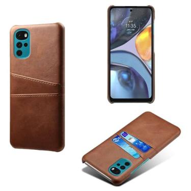 Imagem de Capas Compatível com MOTO G22 5G,Caso de couro PU-Tampa de telefone a prova de choque com 2 slots de cartão,Proteção anti-impressão digital e anti-gota-Brown
