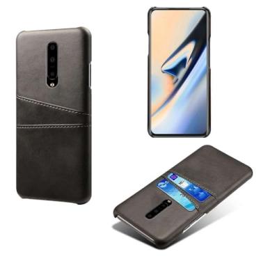 Imagem de Capas Compatível com Oneplus 7 PRO,Caso de couro PU-Tampa de telefone a prova de choque com 2 slots de cartão,Proteção anti-impressão digital e anti-gota-Black