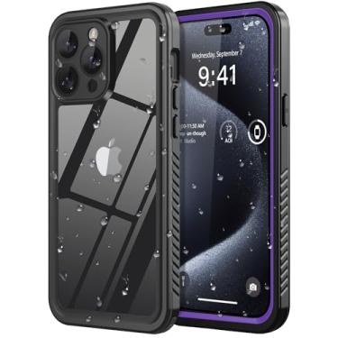 Imagem de ZWWADR Capa para iPhone 15 Pro Max à prova d'água, proteção de tela integrada [IP68 debaixo d'água][militar à prova de queda][à prova de poeira] Capa de telefone à prova de choque de corpo inteiro para iPhone 15 Pro Max 6,7 polegadas, roxo