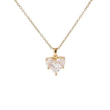 Imagem de crataly Conjunto de joias de coração de cristal, colar e brincos banhados a ouro, acessórios de moda delicados, 18.0 Inches, Latão banhado a ouro, Cristal