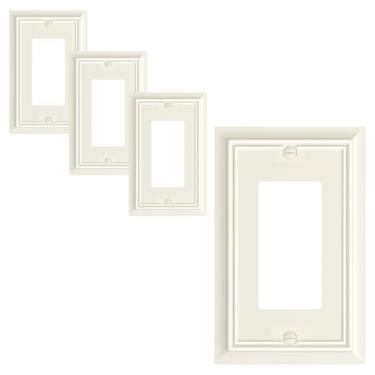 Imagem de Pacote com 4 capas decorativas de placa de parede, placas decorativas de amêndoa clara e tampas de tomada, placas de parede de fibra de bambu natural durável para tomadas elétricas, receptáculos