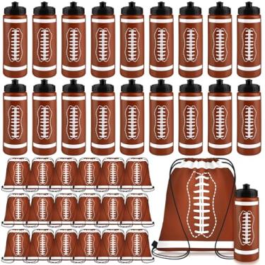 Imagem de Denylo pro 18 conjuntos de garrafas de água de futebol com cordão de futebol americano conjunto de garrafas de água de plástico marrom para jogador de rúgbi, esporte, academia, festa, lembrancinha