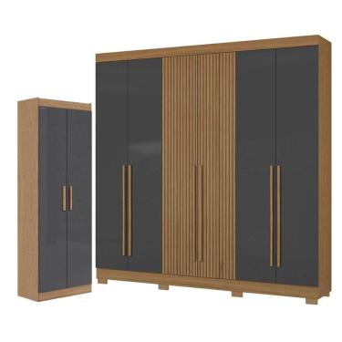 Imagem de Guarda Roupa Casal 2030230 e Armário Multiuso 2000191 Atacama Grafite - Aramóveis