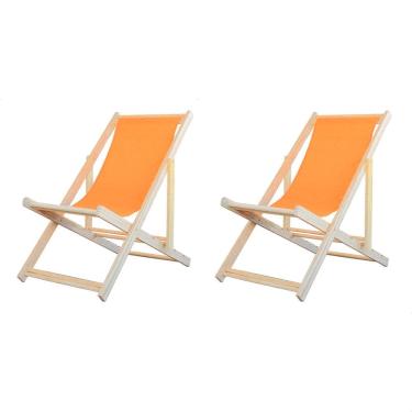 Imagem de Kit 2 Espreguiçadeiras Preguiçosa Dobrável sem Braço Madeira Maciça com Tecido Colorido
