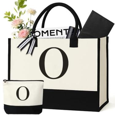 Imagem de GENGBIN Sacola de lona personalizada, presente monograma com zíper para mulheres, Branco, One Size