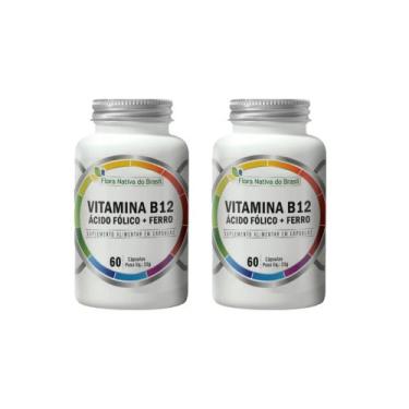 Imagem de Kit 2 Vitamina B12 Metilcobalamina + Ácido Fólico + Ferro 2X60 caps Fl