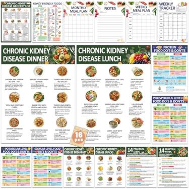 Imagem de Pôster de 16 peças para lista de alimentos amigos dos rins para doenças renais crônicas Guia de dieta renal com alto teor de proteína e baixo teor de potássio pôsteres para plano de dieta para