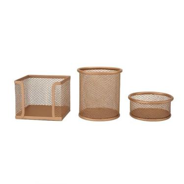 Imagem de Kit Organizador de Mesa Porta Canetas Clips Lápis 3 Unidades Rose Gold
