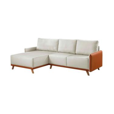 Imagem de Sofá 5 Lugares Geribá com Chaise Esquerdo Linho Bege e Caramelo