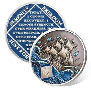 Imagem de Braving The Storm 16 Year Sober Coin, Nautical NA Coin, Addiction Recovery Sixteen Year Sober Chip, Celebrating Recovery Anniversary Token, Narcóticos Anônimos Sobriedade Presentes para Homens e