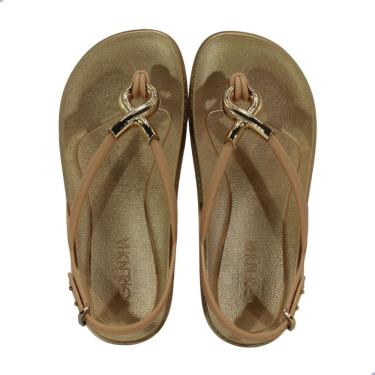 Imagem de Sandália Feminina Rasteira Grendha Musa Bege néctar das flores e Dourado