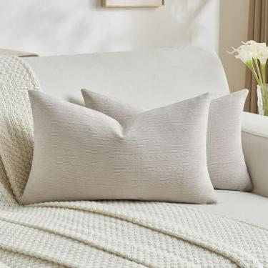 Imagem de FUTEI Conjunto de 2 capas de almofada decorativas de aveia 30 x 50 cm, estampa listrada de orelha de trigo, macia, aconchegante, decoração de casa moderna para sofá-cama, sala de estar