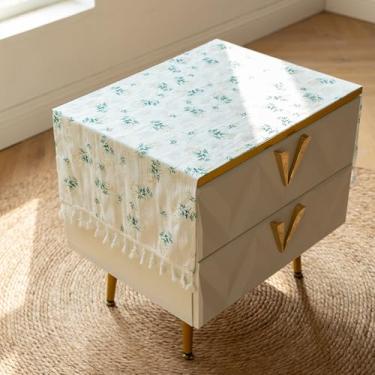 Imagem de Wuluwala Toalha de mesa de cabeceira de linho rústico vintage estampa floral pequena capa retangular para mesa de canto TV microondas máquina de lavar geladeira 38 cm x 91 cm