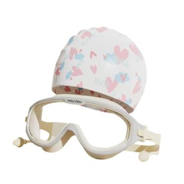 Imagem de Baoblaze Óculos de natação e touca Óculos de visão ampla de natação portáteis à prova d'água com protetores auriculares para meninos e meninas de mergulho