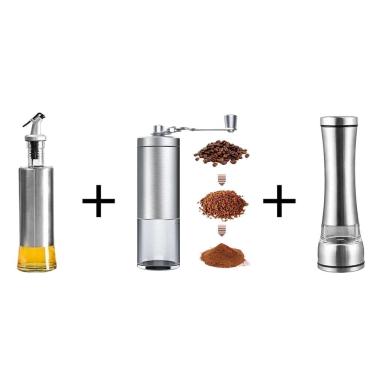 Imagem de Azeiteiro + Moedor De Café Manual + Moedor Pimenta Sal Inox