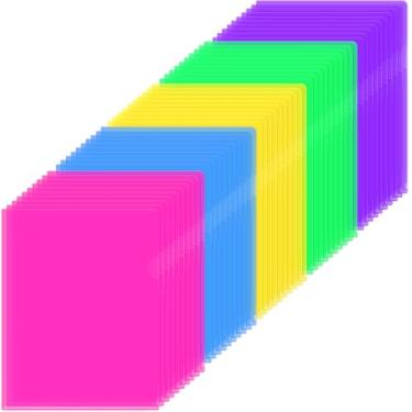 Imagem de Sooez Pacote com 50 bolsos transparentes para projetos de pasta de documentos, pastas de plástico transparente, tamanho carta, pastas de documentos, capas de papel, capas de poliéster, cópias, 5 cores