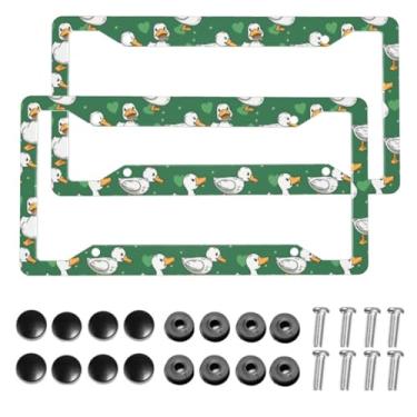 Imagem de Muishi 【2 peças】 Linda moldura de placa de licença de pato-real de fazenda suporte de placa de licença de alumínio engraçado placa decorativa com parafusos tamanho 31,2 cm x 16 cm homens mulheres