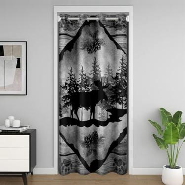 Imagem de Cortina de porta de cabine Lodge 86 cm L x 203 cm C Selva Alce Selva Animal Selva Impressão de Pata Cortina de Porta Privacidade para Crianças Adolescentes Adultos Grade Vintage Grade de Madeira