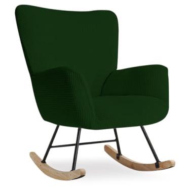 Imagem de Buenanir Capa de cadeira de balanço para berçário, capa elástica para cadeira de leitura em jacquard moderna, protetor de poltrona de balanço para sala de estar, berçário, quarto, verde escuro