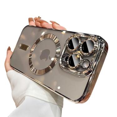 Imagem de Capa protetora de celular Desert Gold para iPhone 16, 16e, 15, 14, 13, 12, 11 Pro Max Plus, transparente, com lente magnética (para iPhone 15 Plus/prata)