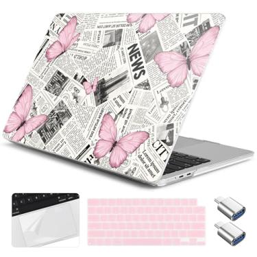 Imagem de Yebiseven Capa para MacBook Air 13,6 polegadas M4/M3/M2 2025 2024 2023 2022 lançado A3240/A3113/A2681, capa rígida para laptop com capa de teclado e protetor de trackpad e 2 adaptadores OTG, borboleta