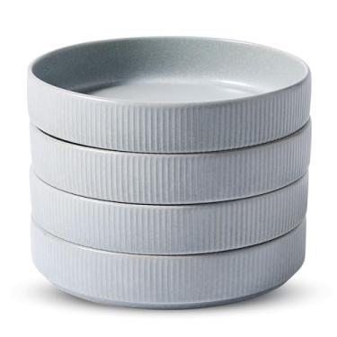 Imagem de famiware Conjunto de 4 tigelas de macarrão Star de 19 cm, conjunto de 4 tigelas de salada, esmalte reativo duplo, empilhável, ideal para seu amigo para inauguração de casa, festivais, cinza claro