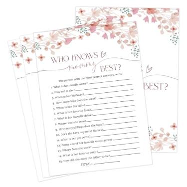 Imagem de Wildflower Baby Shower Games, Floral Who Knows Mommy Best Game para 30 convidados com cartas de jogo, revelação de gênero, suprimentos e decorações para chá de bebê (DV30)