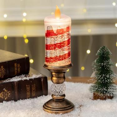 Imagem de Decorações de Natal, velas brilhantes de Natal sem chama, velas brilhantes de globos de neve de Natal operados por USB e bateria para mesa de casa centro de mesa decoração de Natal festa de inverno