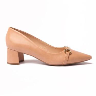 Imagem de Scarpin Sapato da Corte Salto Bloco Baixo Detalhe Fivela, Nude, 36