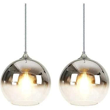 Imagem de 2 Pack Espelho Moderno Bola De Vidro Pingente Luz Ouro Rosa Ouro Globo De Prata Loft Hanglamp Nordic Creativity E27 Lâmpada Pingente De Cabeça Única Luminária De Cozinha, Silver-30cm